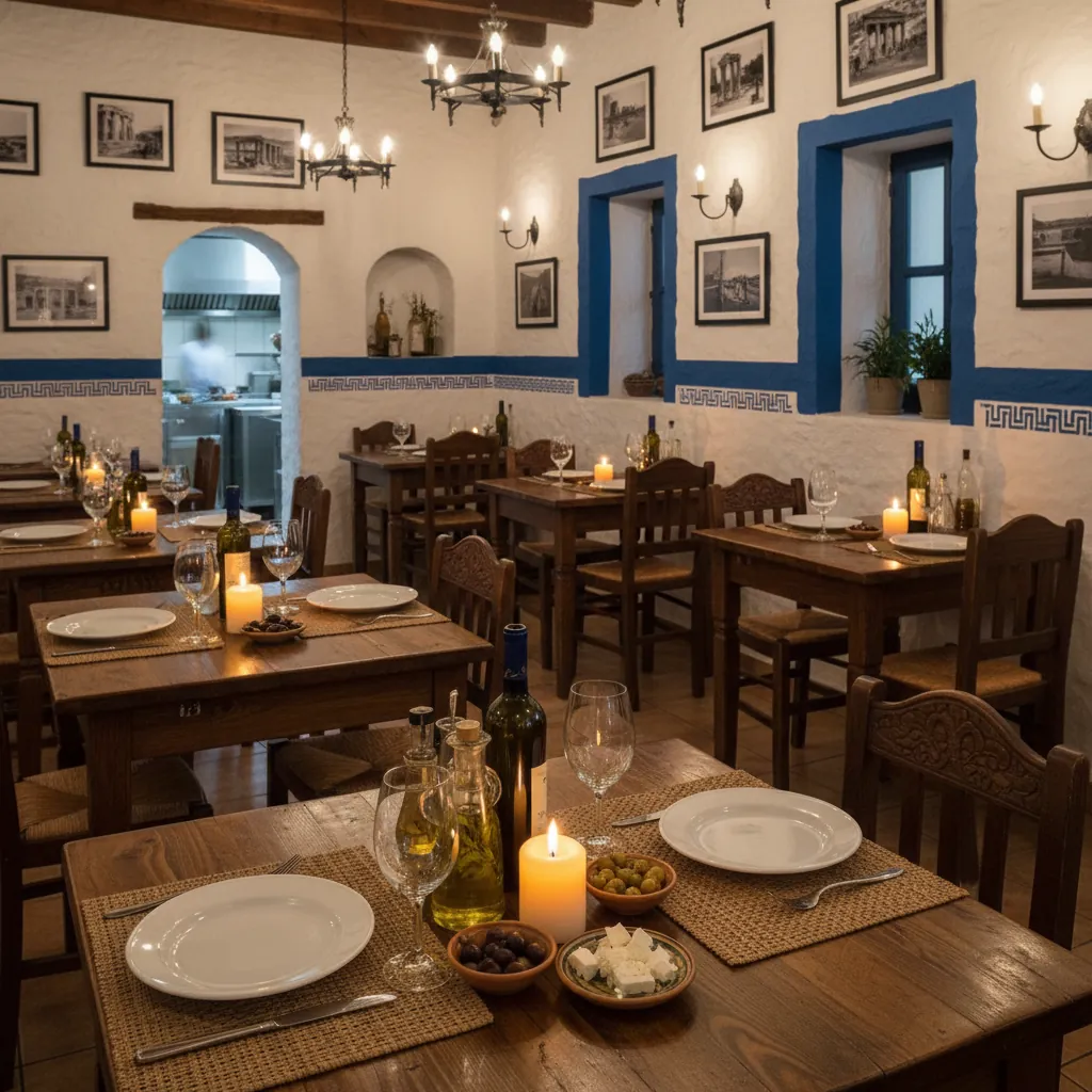 Sfeervolle eetruimte van Restaurant Dimitra